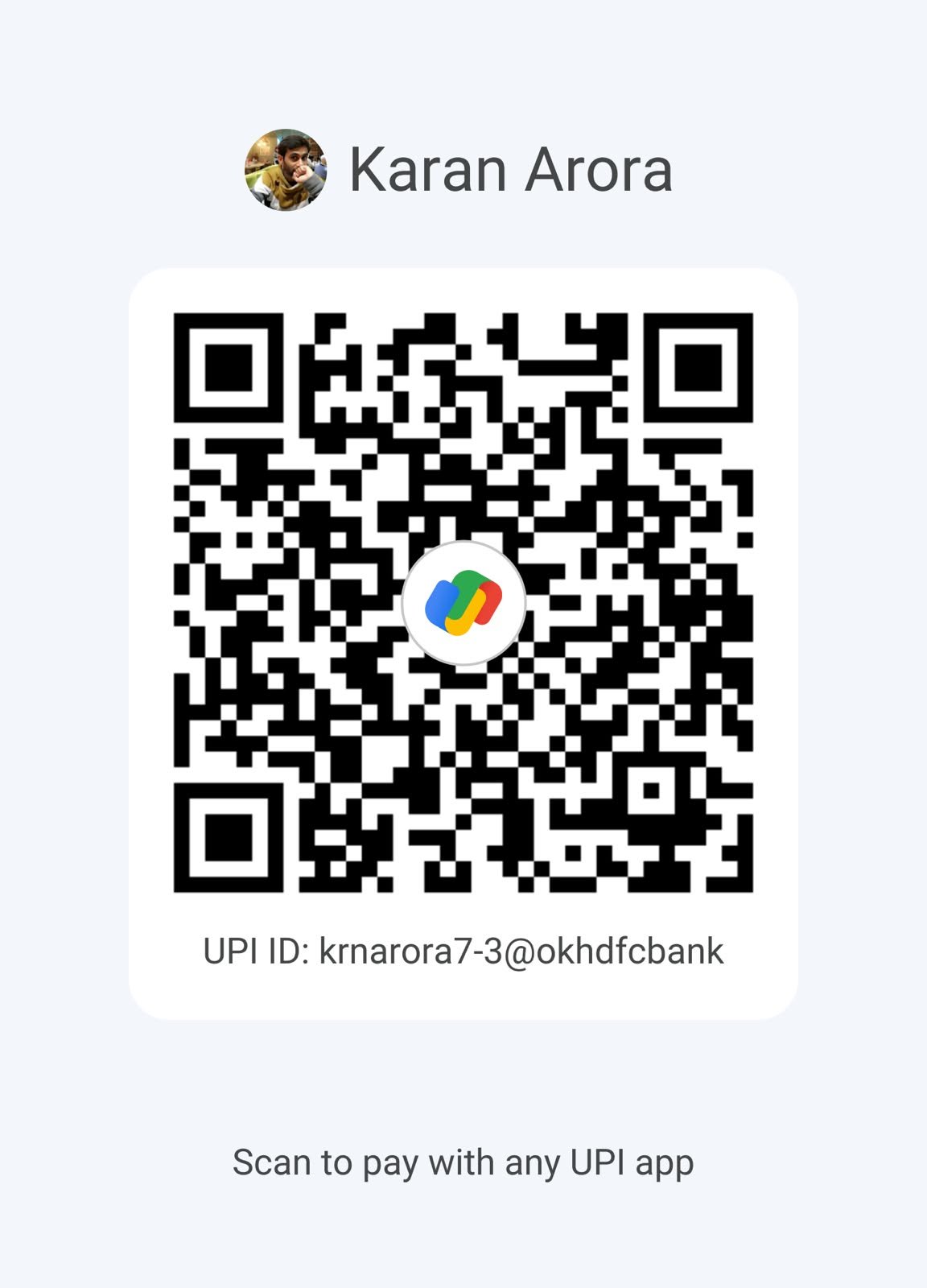 Scan to pay via UPI or Google Pay